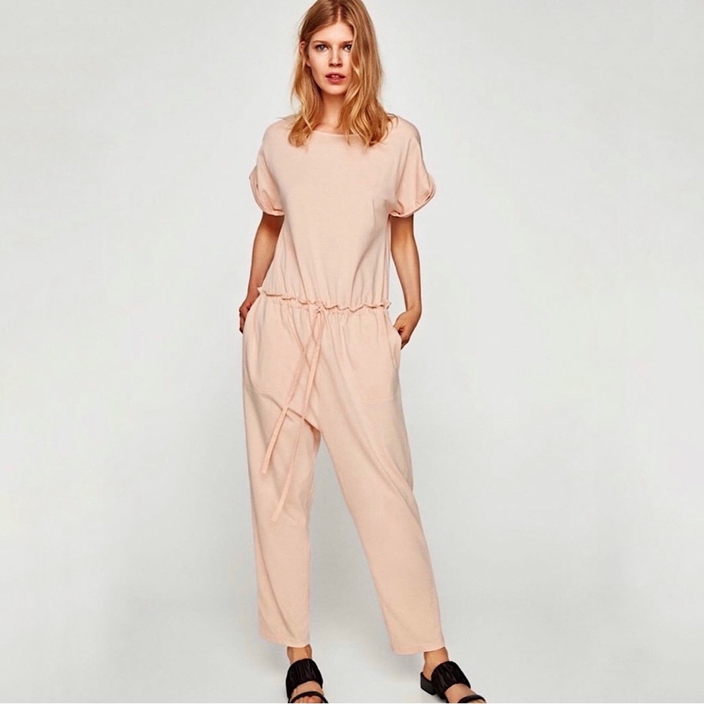 Zara Blush Casual Relaxed Fit Short Sleeve Lounge Jumpsuit Size S